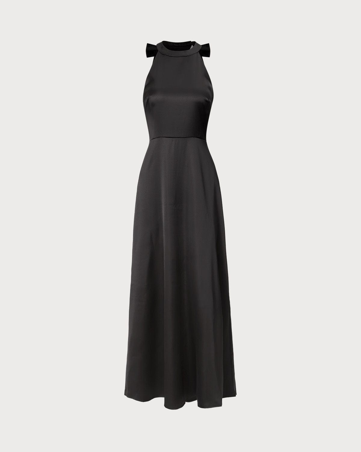 Siyah Halter Kemerli Kesik Maxi Elbise