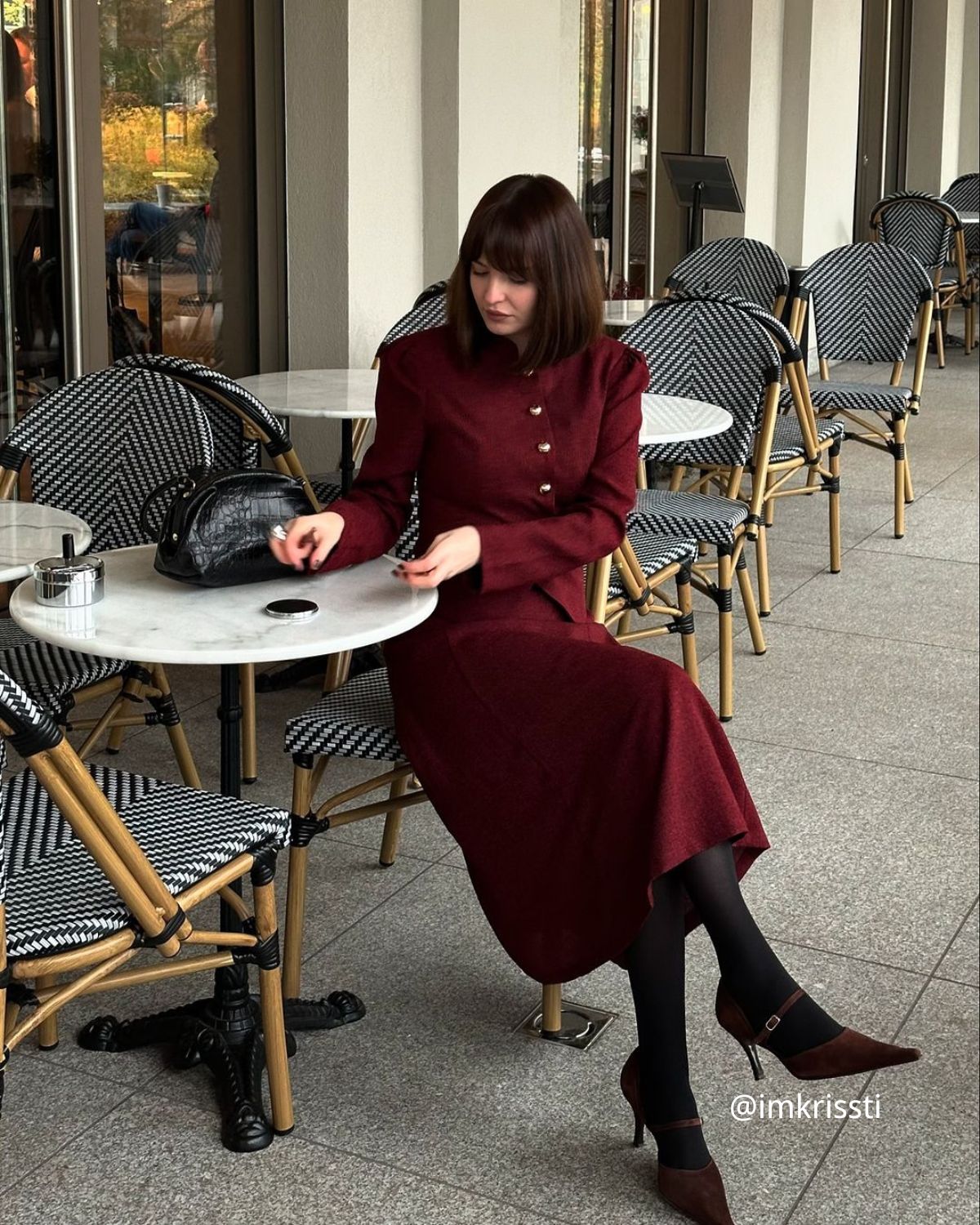 Bordo Retro Tek Düğmeli Tweed Ceket