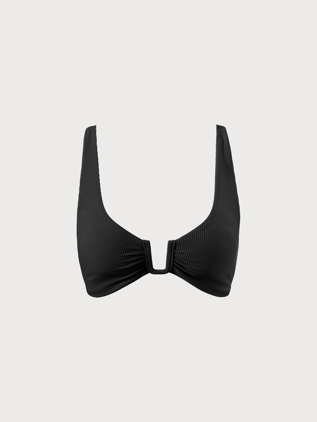 Şık Siyah U-Halkalı Çapraz Sırt Bikini Üstü