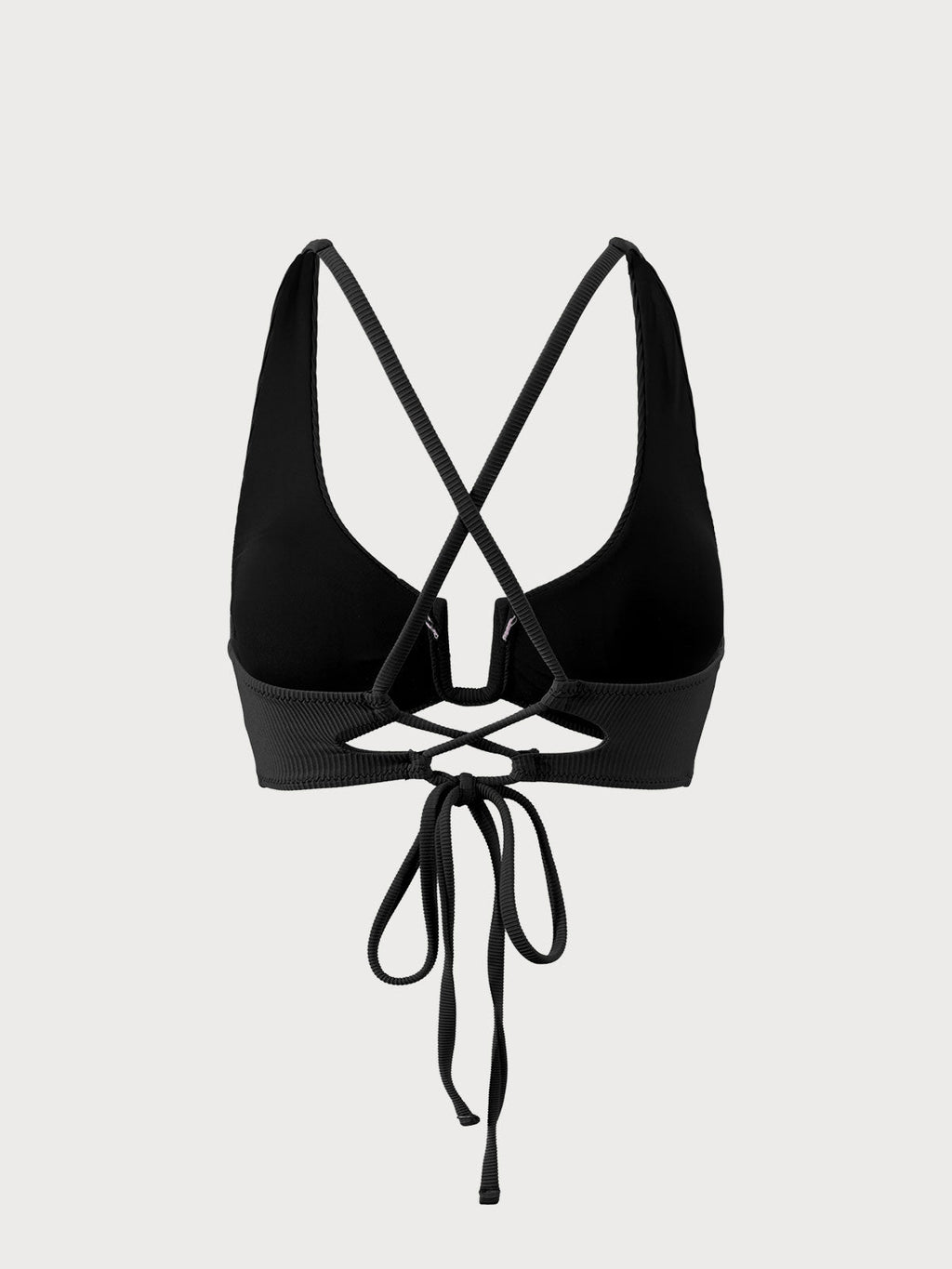Şık Siyah U-Halkalı Çapraz Sırt Bikini Üstü