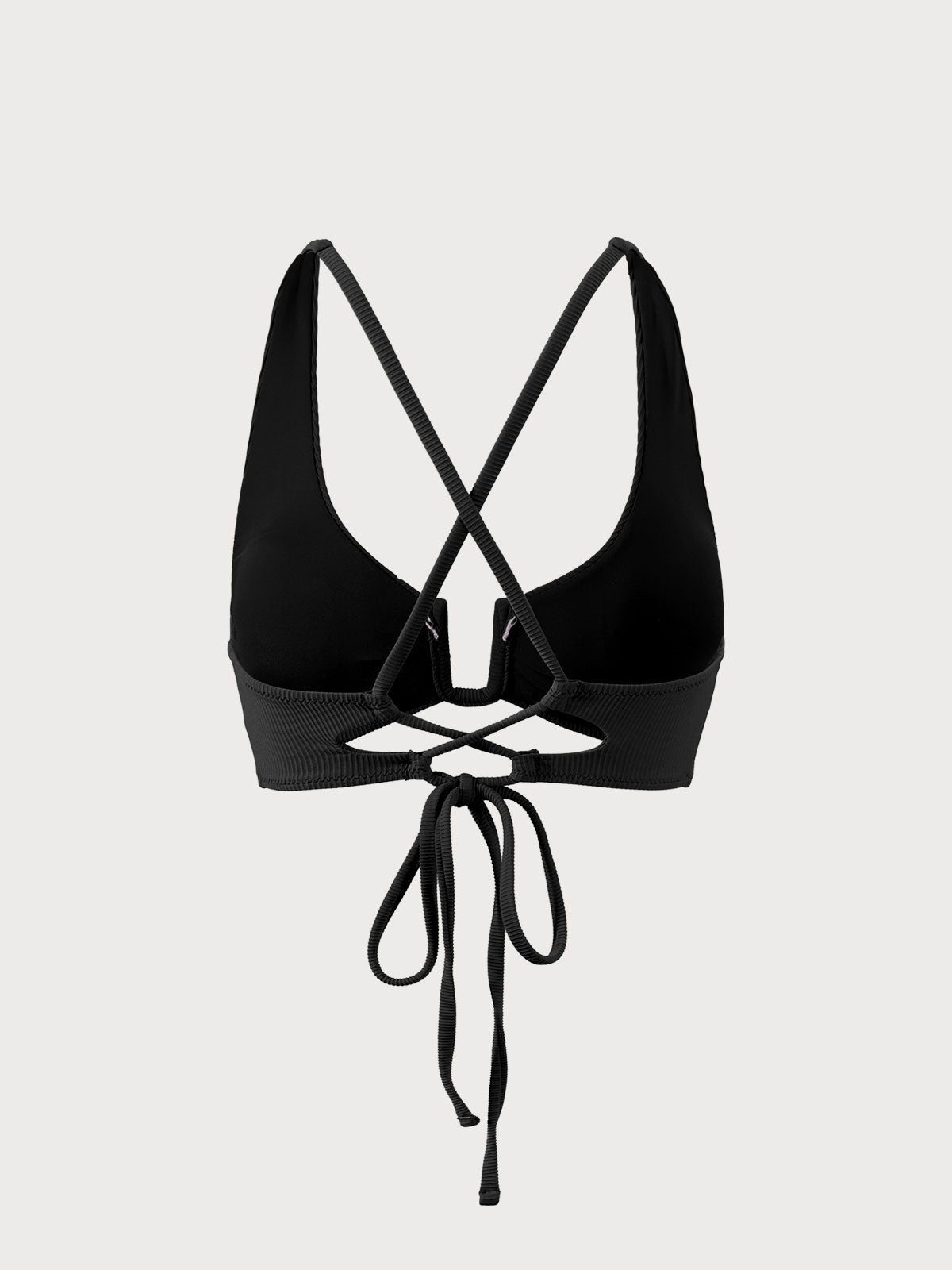 Şık Siyah U-Halkalı Çapraz Sırt Bikini Üstü