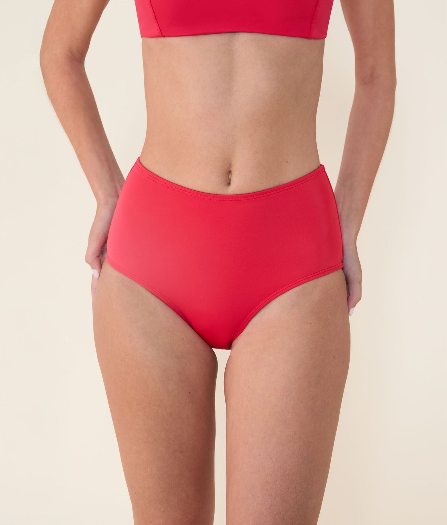 Ekolojik Naylon Yüksek Bel Kiraz Kırmızısı Bikini Altı
