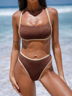 Şık Koyu Kahve Jakarlı Bikini Altı - Kontrast Tasarım