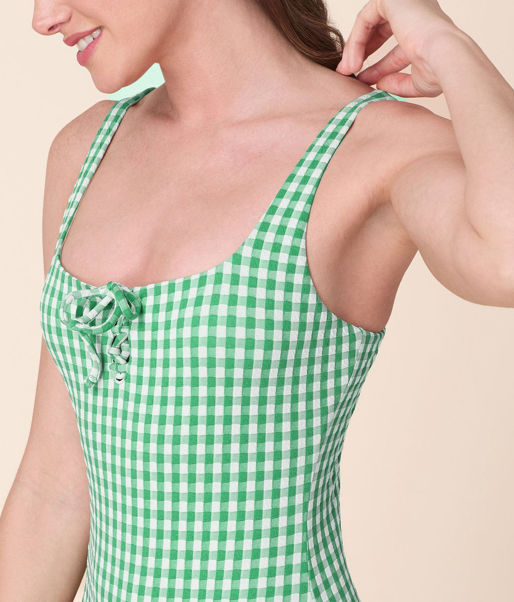 Klasik Yeşil Gingham Tek Parça Elbise - Şık ve Rahat