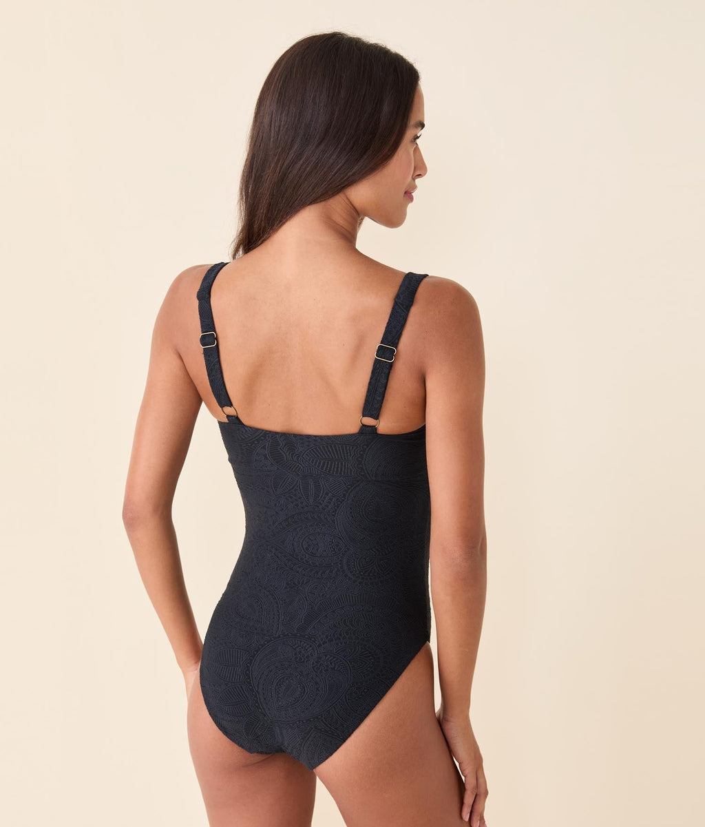 Lori Tek Parça Elbise - Siyah Paisley Desenli, Uzun Model