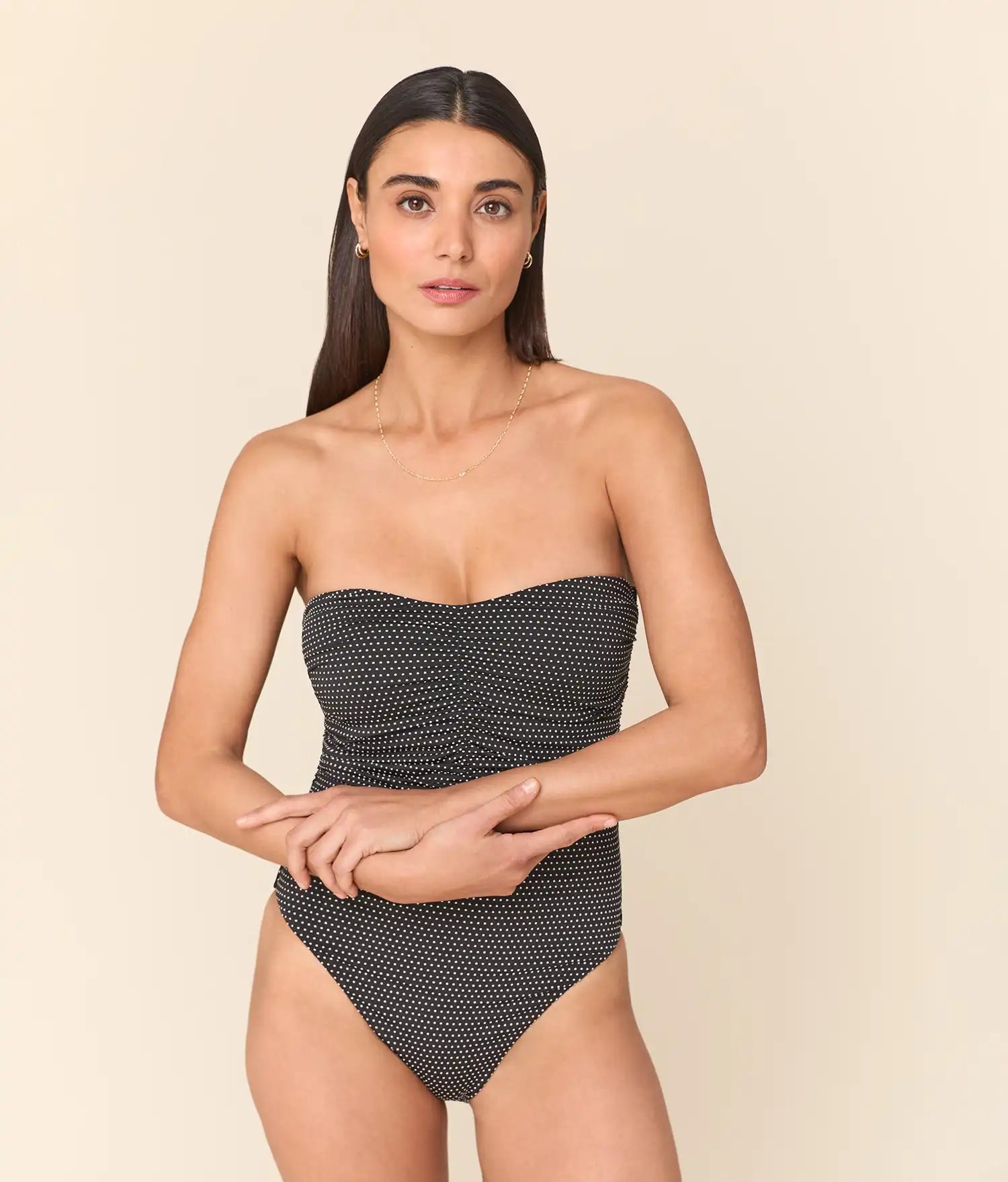 Premium Siyah Nokta Puantiye Tek Parça Elbise - Uzun Model