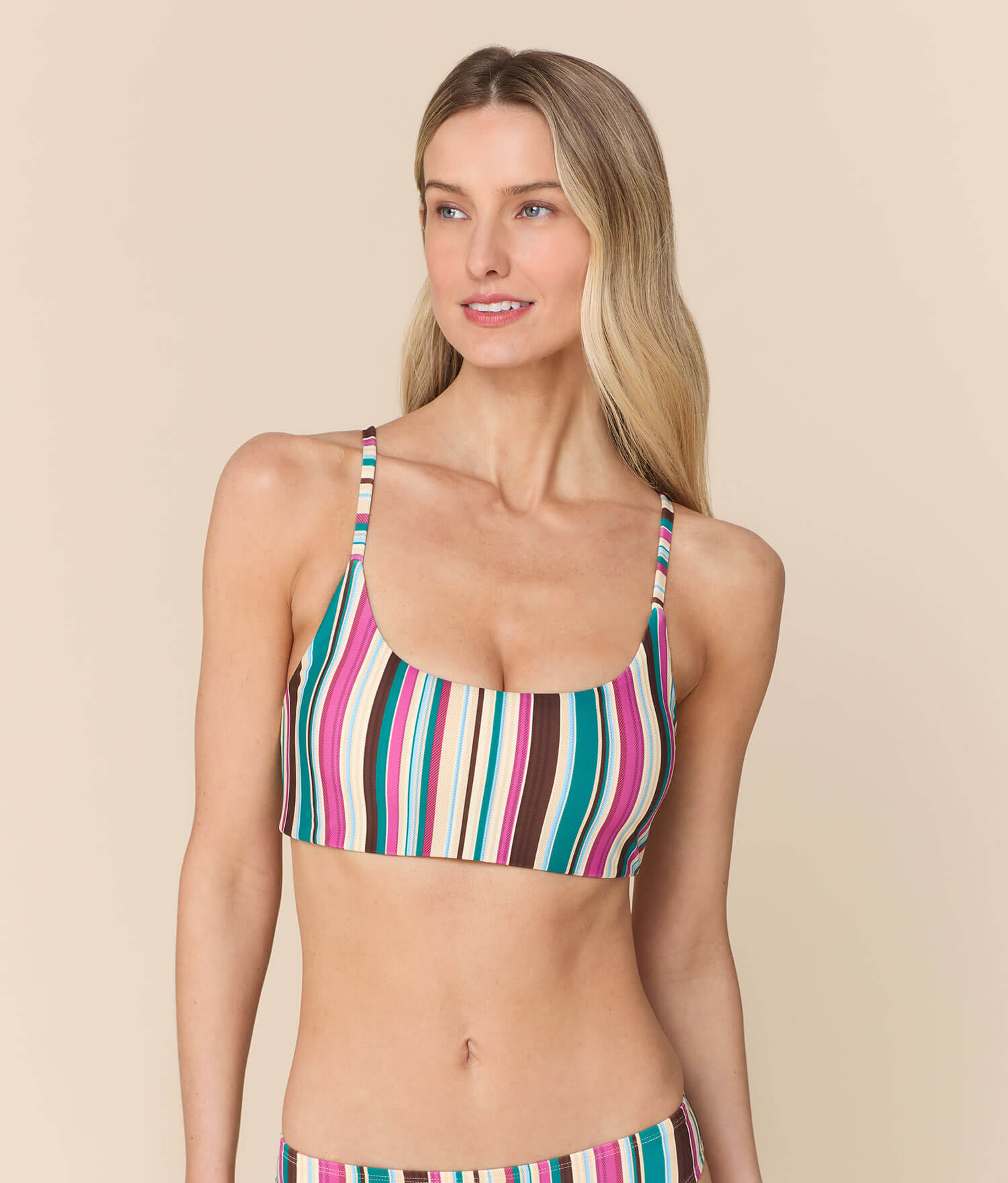 Ekolojik Naylon Retro Çizgili Maui Bikini Üstü
