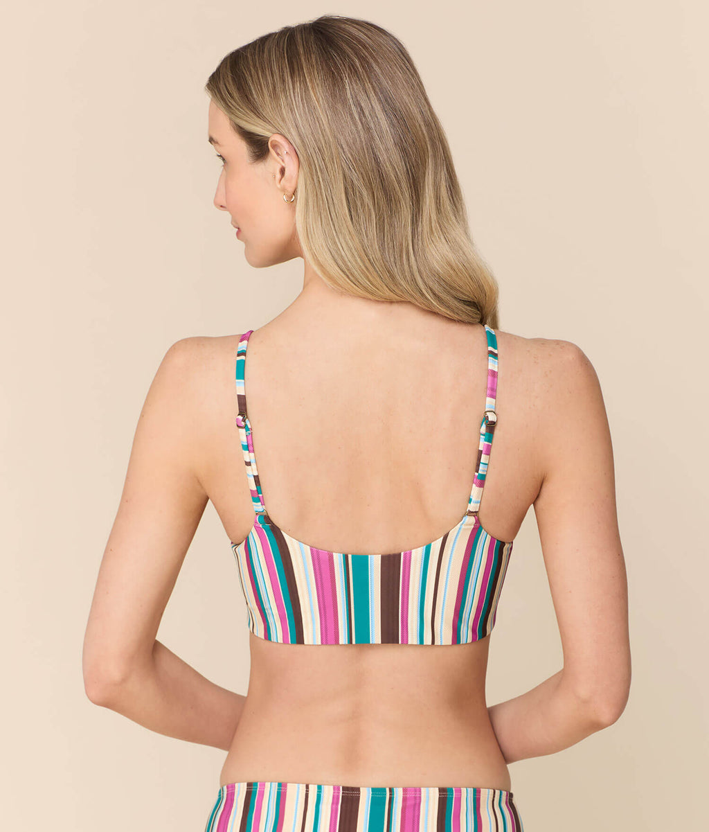 Ekolojik Naylon Retro Çizgili Maui Bikini Üstü
