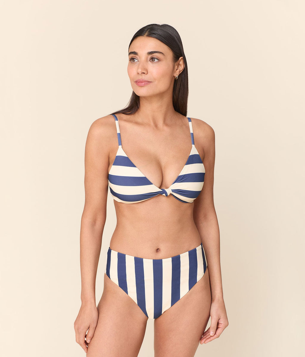 Santorini Ekolojik Naylon Bikini Üstü - Derin Kobalt Çizgili