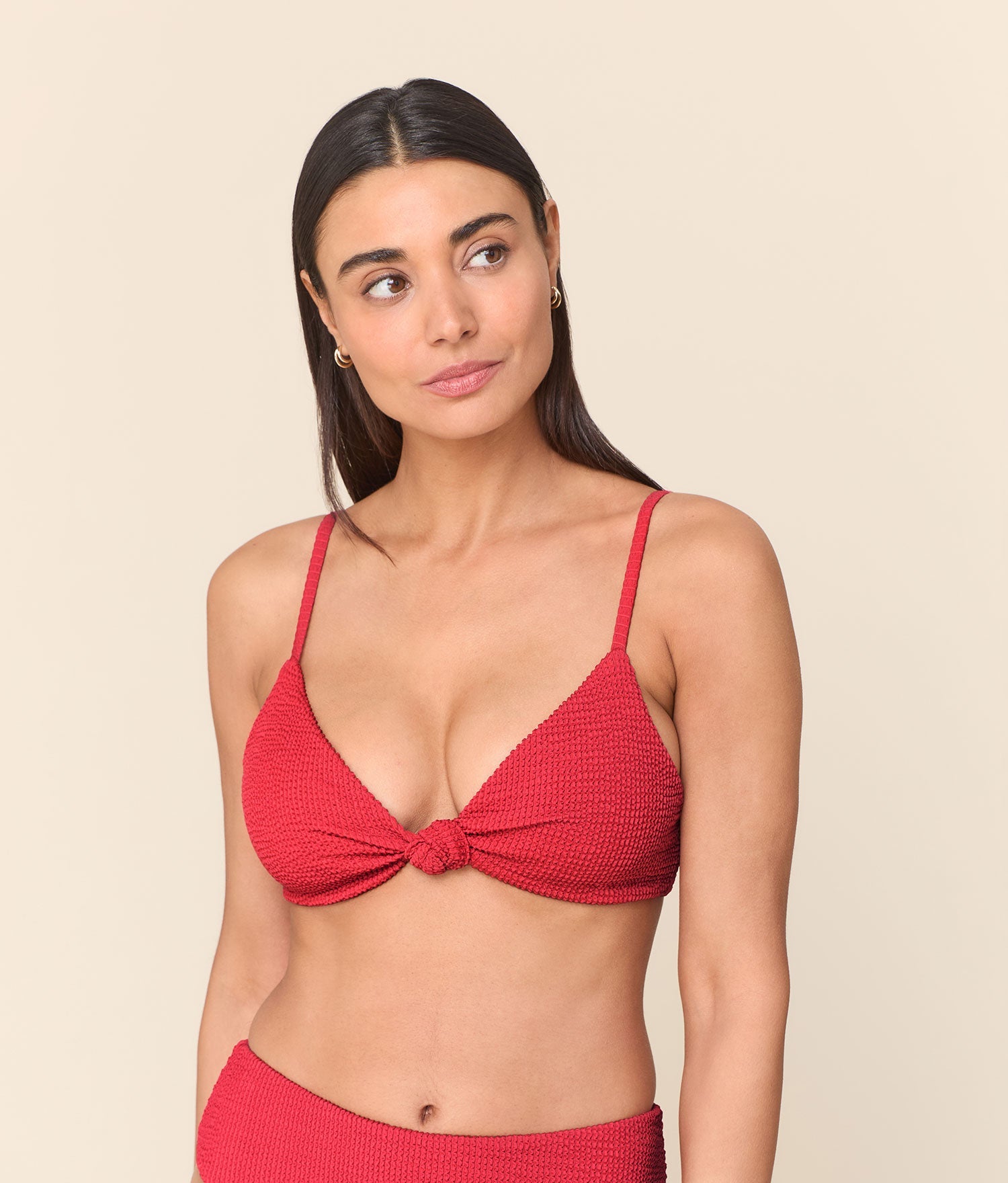 Santorini Krizantem Desenli Seersucker Bikini Üstü