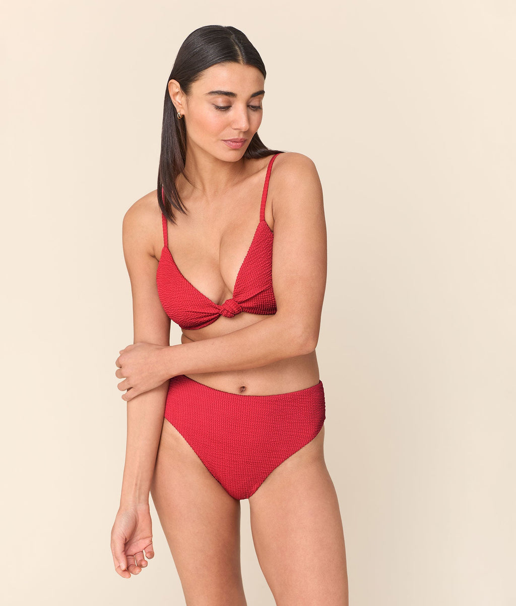 Santorini Krizantem Desenli Seersucker Bikini Üstü
