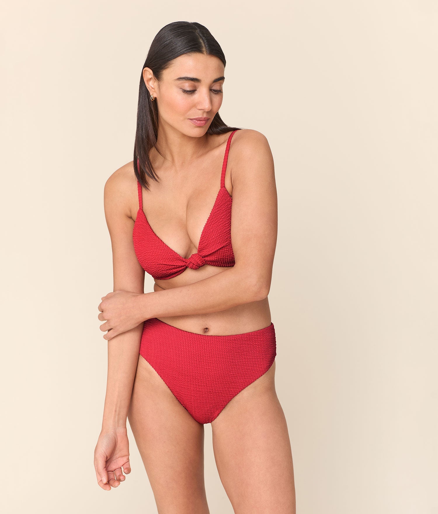 Santorini Krizantem Desenli Seersucker Bikini Üstü