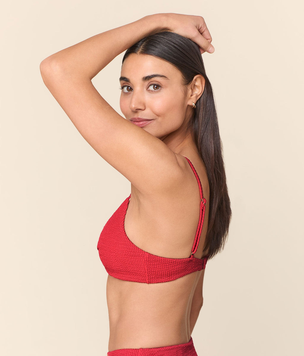 Santorini Krizantem Desenli Seersucker Bikini Üstü