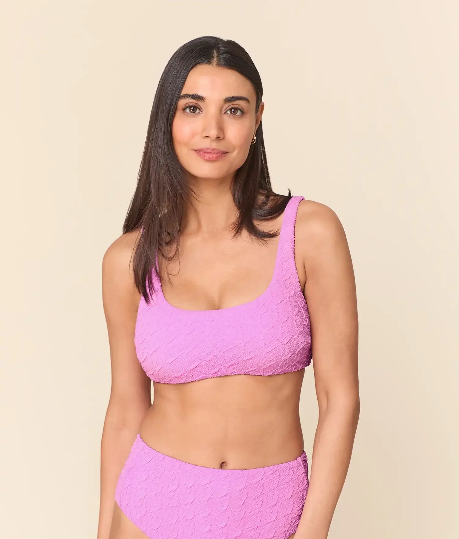 Dokulu Geo Desenli Devon Bikini Üstü - Krema Renk