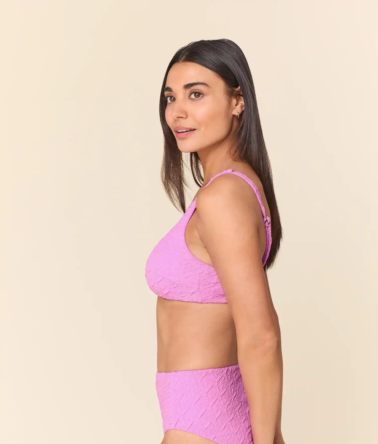 Dokulu Geo Desenli Devon Bikini Üstü - Krema Renk