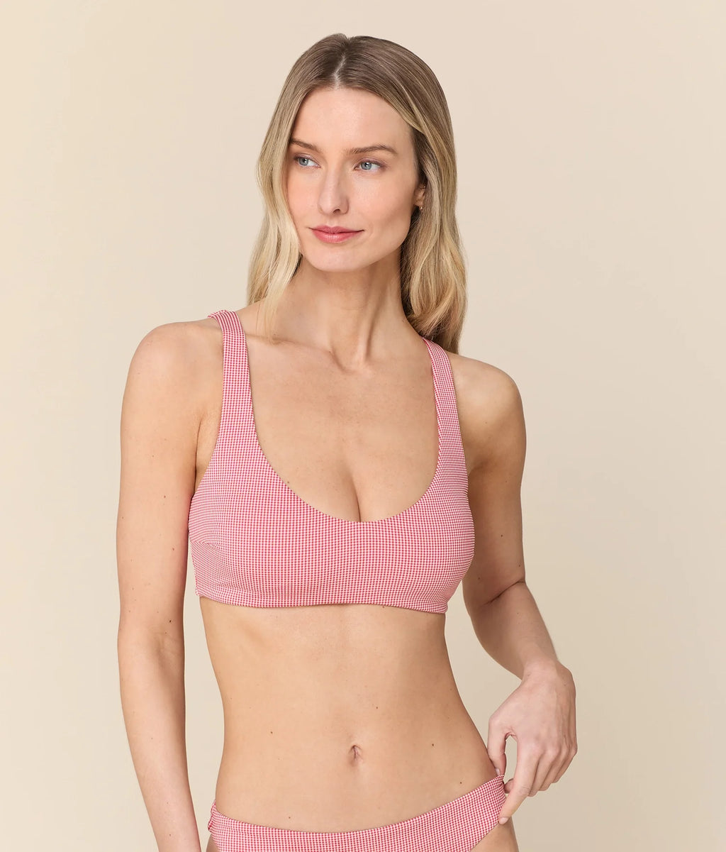 Çilek Desenli Mikro Gingham Delray Bikini Üstü