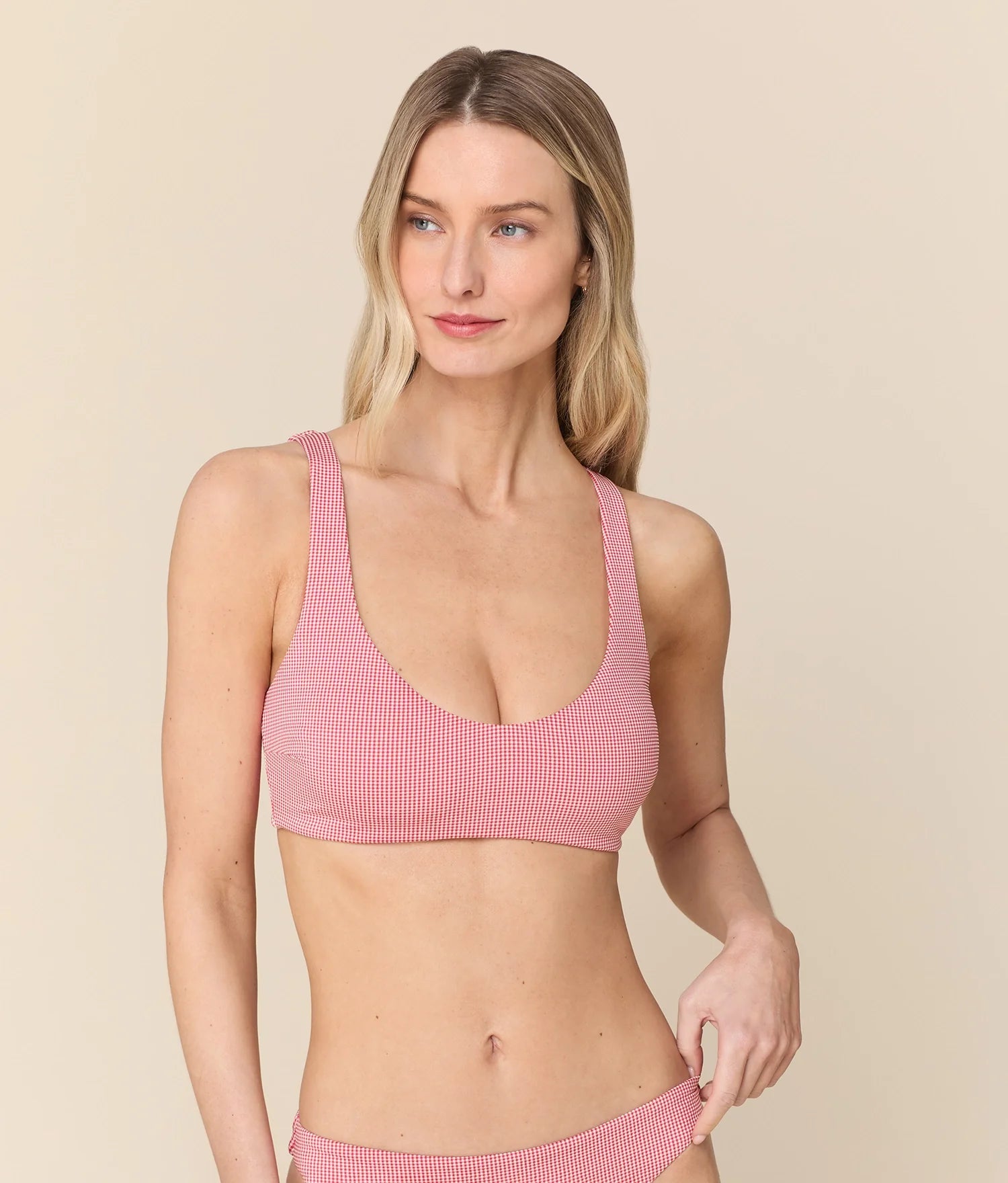 Çilek Desenli Mikro Gingham Delray Bikini Üstü