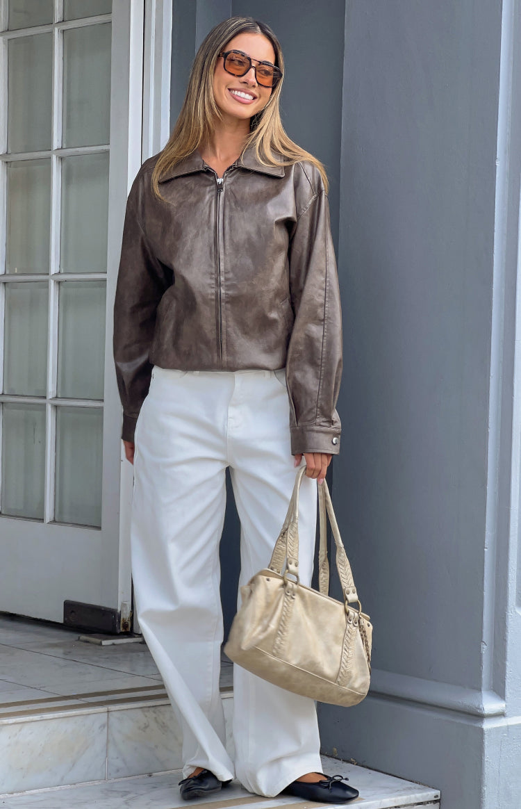 Abbi PU Vintage Kahverengi Bomber Ceket