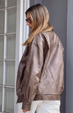 Abbi PU Vintage Kahverengi Bomber Ceket