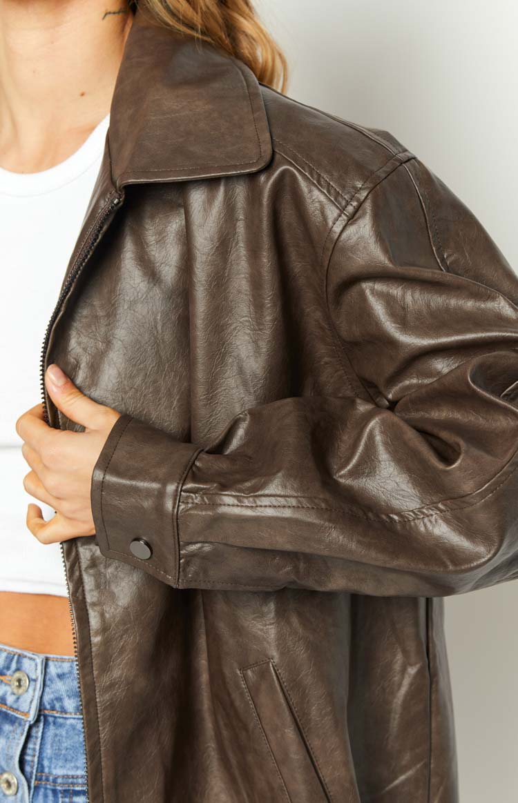 Abbi PU Vintage Kahverengi Bomber Ceket