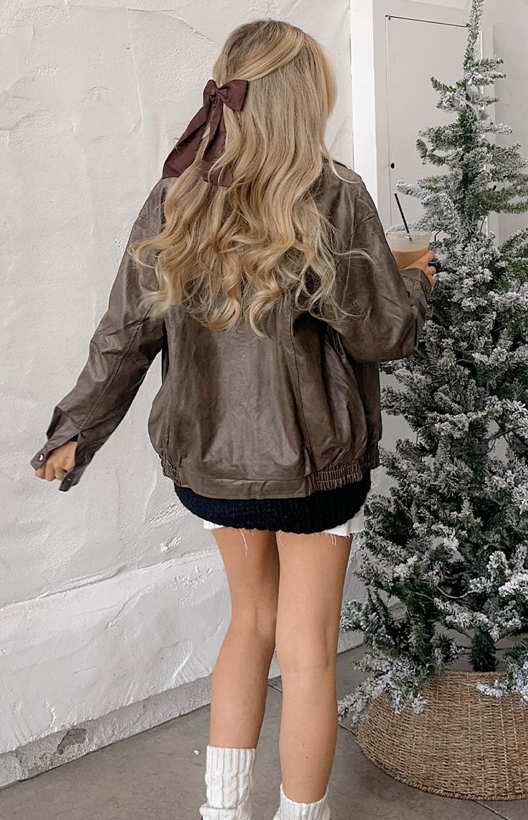 Abbi PU Vintage Kahverengi Bomber Ceket