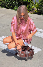 Alba Pembe Çizgili Oversized Tişört
