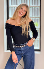 Ari Siyah Off Shoulder Bodysuit