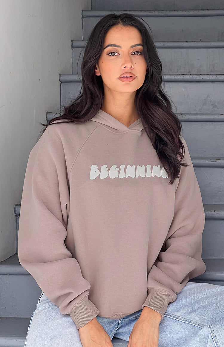 Bej Balon Kapşonlu Sweatshirt