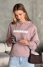 Bej Balon Kapşonlu Sweatshirt