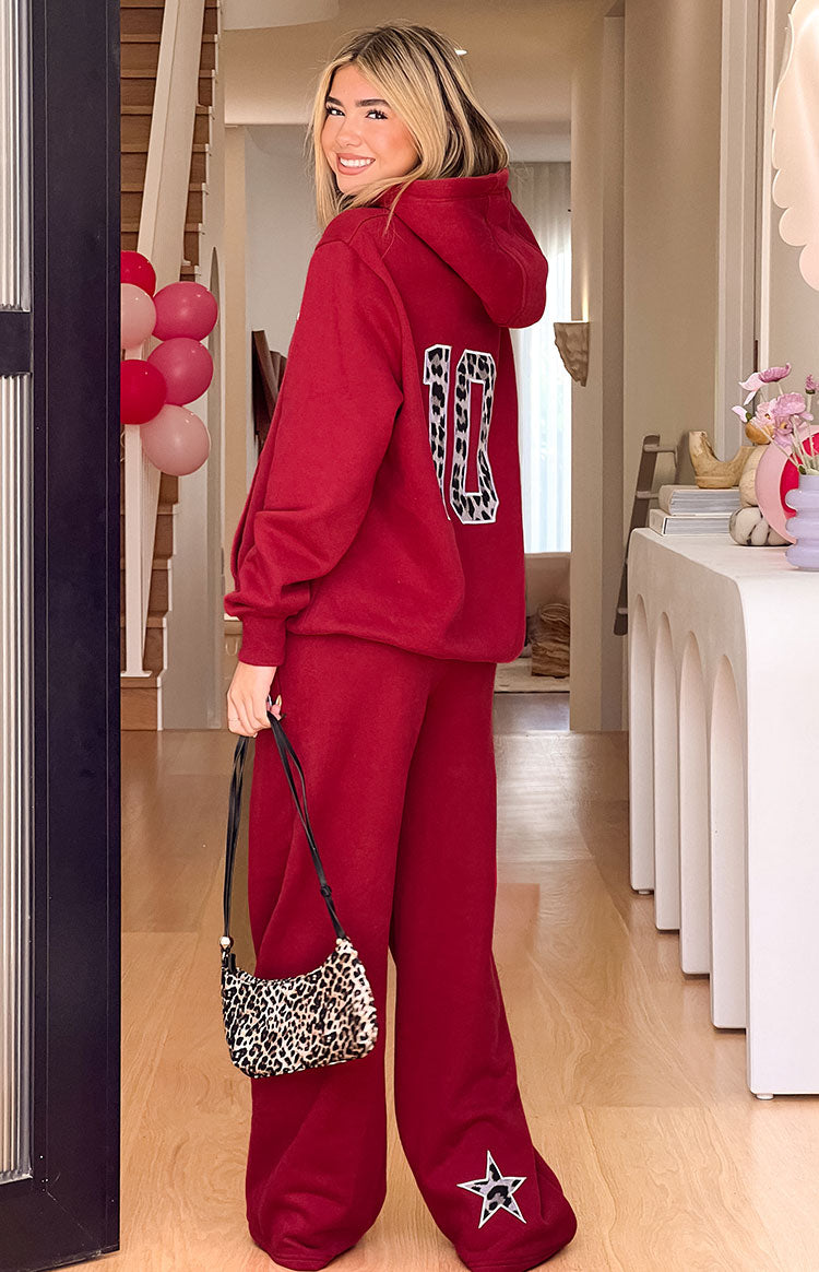 Bordeaux Leopar Yıldız Kapüşonlu Sweatshirt
