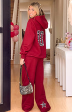 Bordeaux Leopar Yıldız Kapüşonlu Sweatshirt