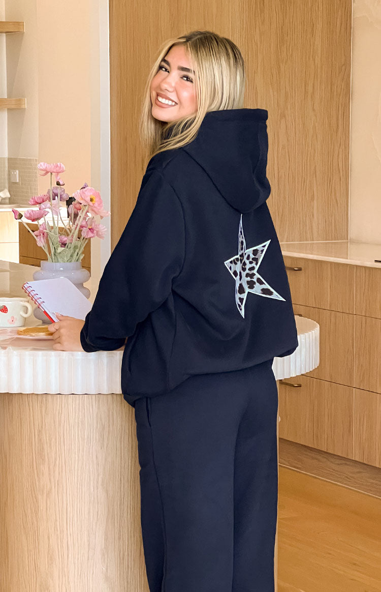 Başlangıç Navy Leopar Yıldız Kapşonlu Sweatshirt