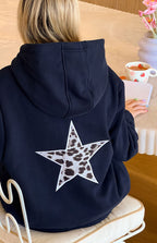 Başlangıç Navy Leopar Yıldız Kapşonlu Sweatshirt