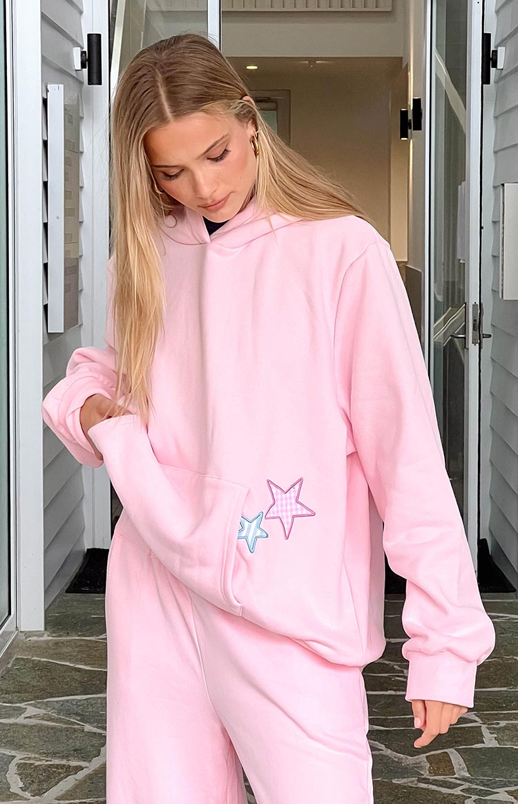 Pembe Yıldız Kapüşonlu Sweatshirt