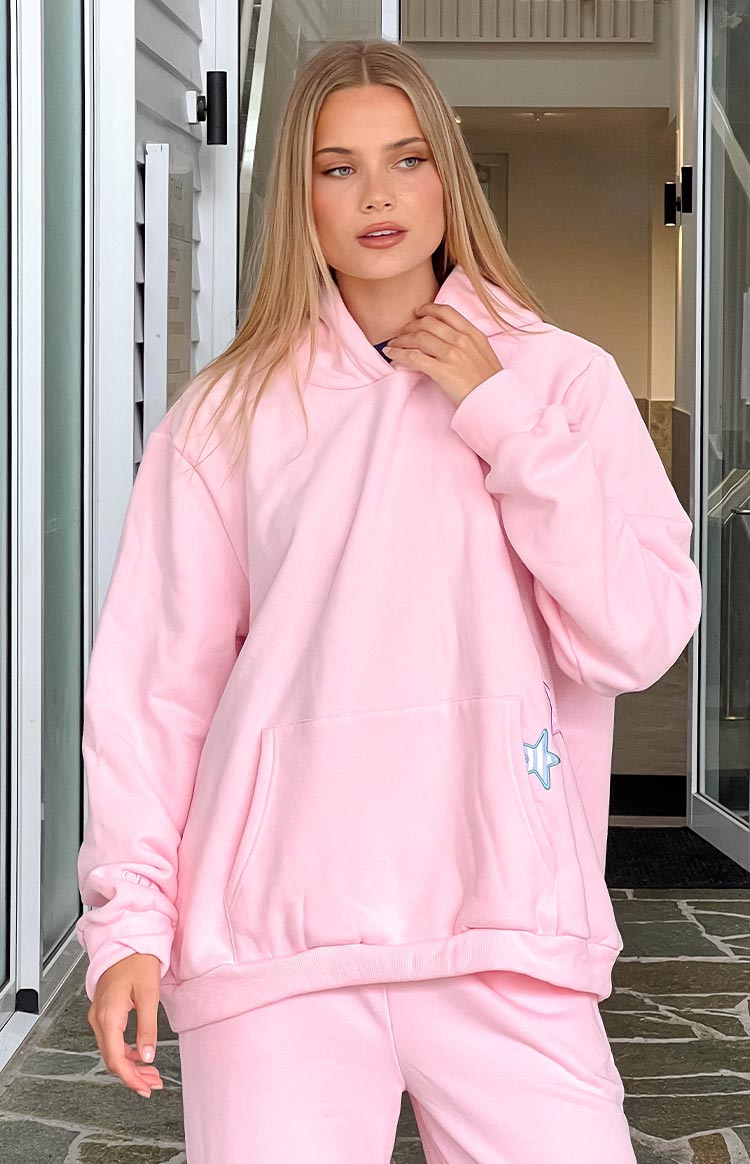 Pembe Yıldız Kapüşonlu Sweatshirt