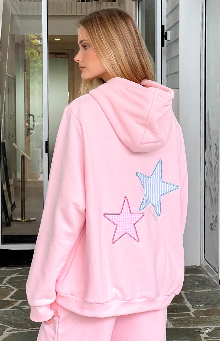 Pembe Yıldız Kapüşonlu Sweatshirt