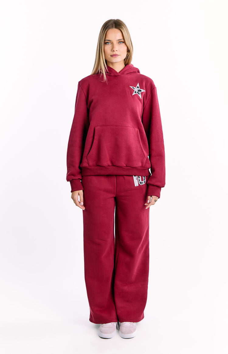 Bordeaux Leopar Yıldız Kapüşonlu Sweatshirt