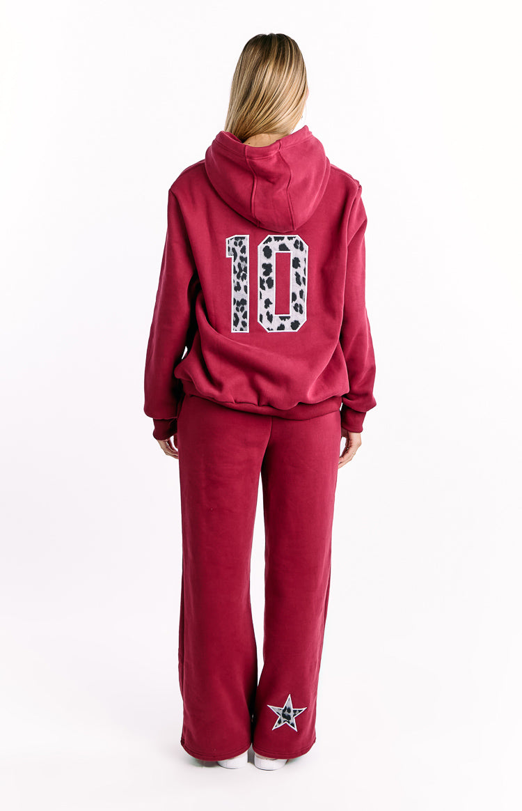 Bordeaux Leopar Yıldız Kapüşonlu Sweatshirt