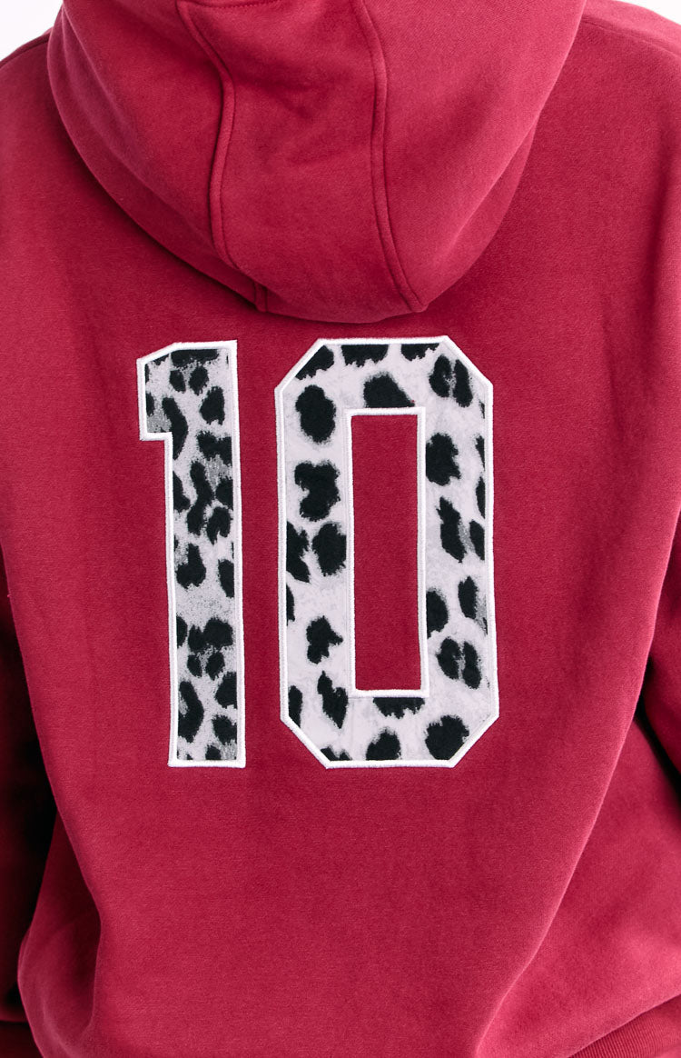 Bordeaux Leopar Yıldız Kapüşonlu Sweatshirt