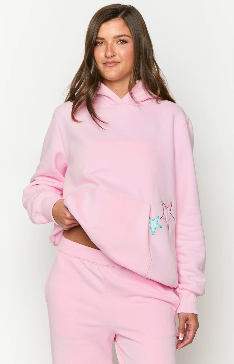 Pembe Yıldız Kapüşonlu Sweatshirt