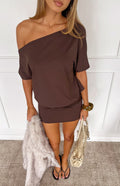 Bisou Kahverengi Off Shoulder Mini Elbise