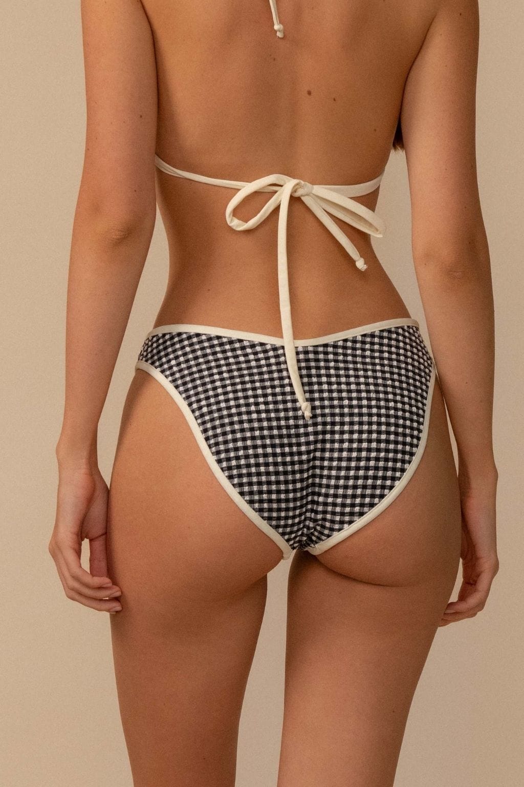 Premium Siyah Beyaz Mikro Gingham Kapamalı Bikini Altı