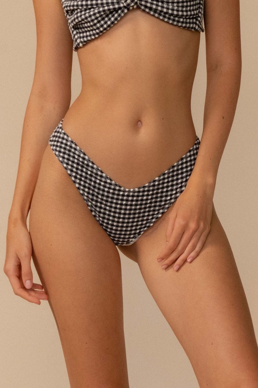 Siyah Beyaz Mikro Gingham Zigzag Dikişli Bikini Altı