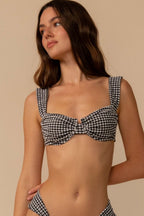 Premium Siyah Beyaz Mikro Gingham Bikini Üstü