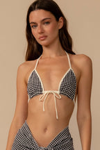 Siyah Beyaz Mikro Gingham Dikişli Emma Bikini Üstü