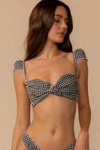 Siyah Beyaz Mikro Gingham Bikini Üstü - Şık ve Rahat