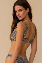Siyah & Beyaz Mikro Gingham Hayden Bikini Üstü