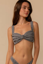 Siyah & Beyaz Mikro Gingham Hayden Bikini Üstü