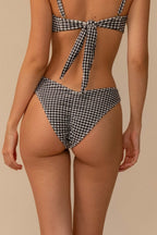 Siyah Beyaz Mikro Gingham Zigzag Dikiş Bikini Altı
