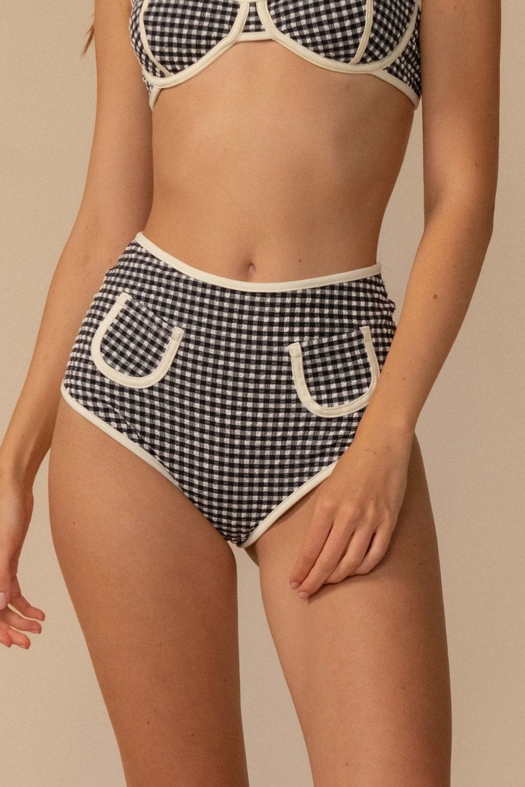 Premium Siyah Beyaz Mikro Gingham Bikini Altı